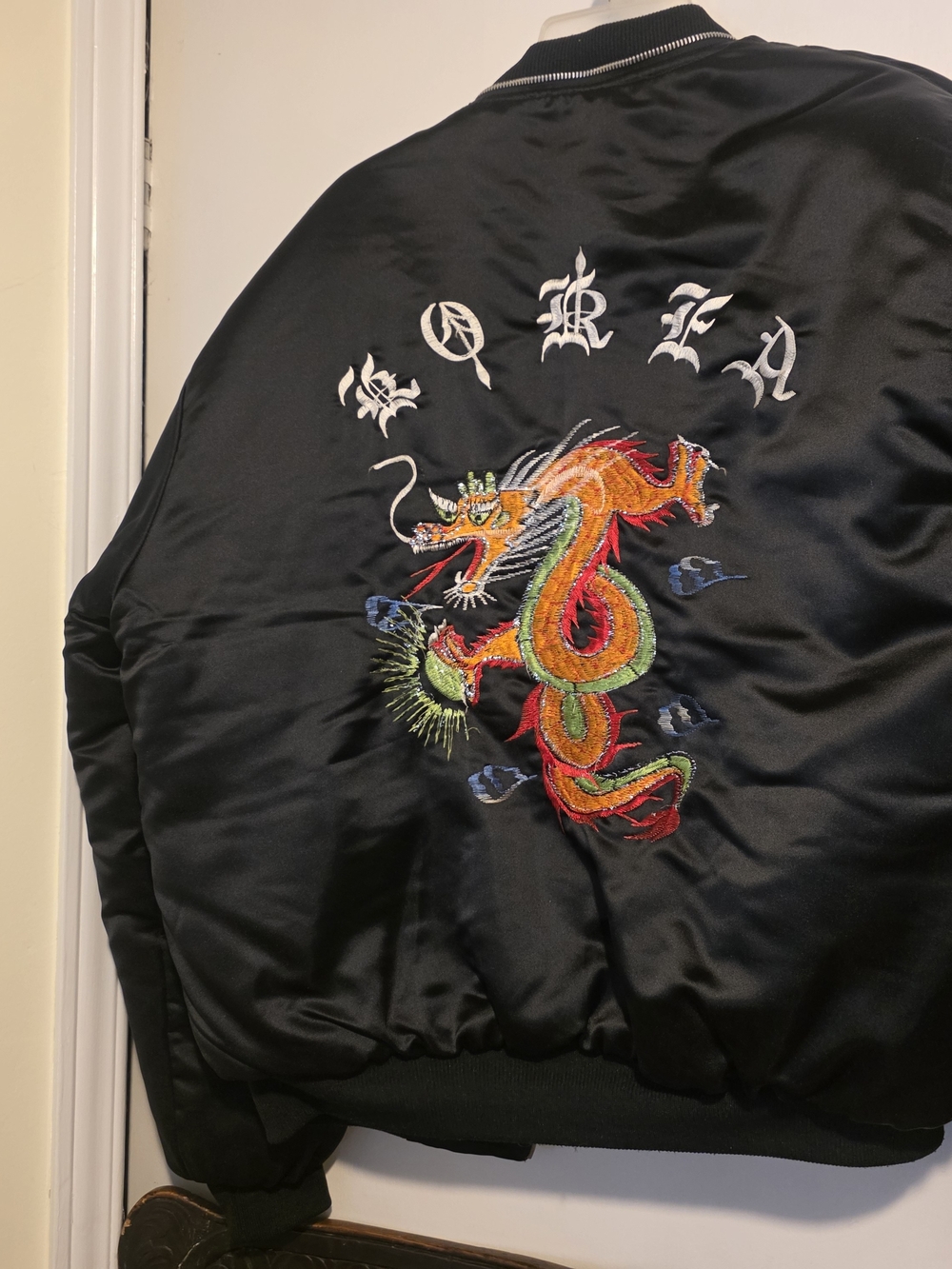 Korea Black Satin Dragon Embroidered  Jacket